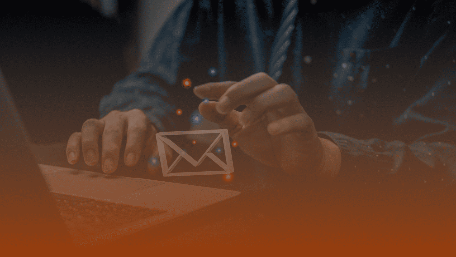 Whissel Strategies Person using a laptop with a digital envelope email icon floating in front of their hand, symbolizing sending or receiving email messages at a Toronto Marketing Agency. Toronto Digital Marketing Agency