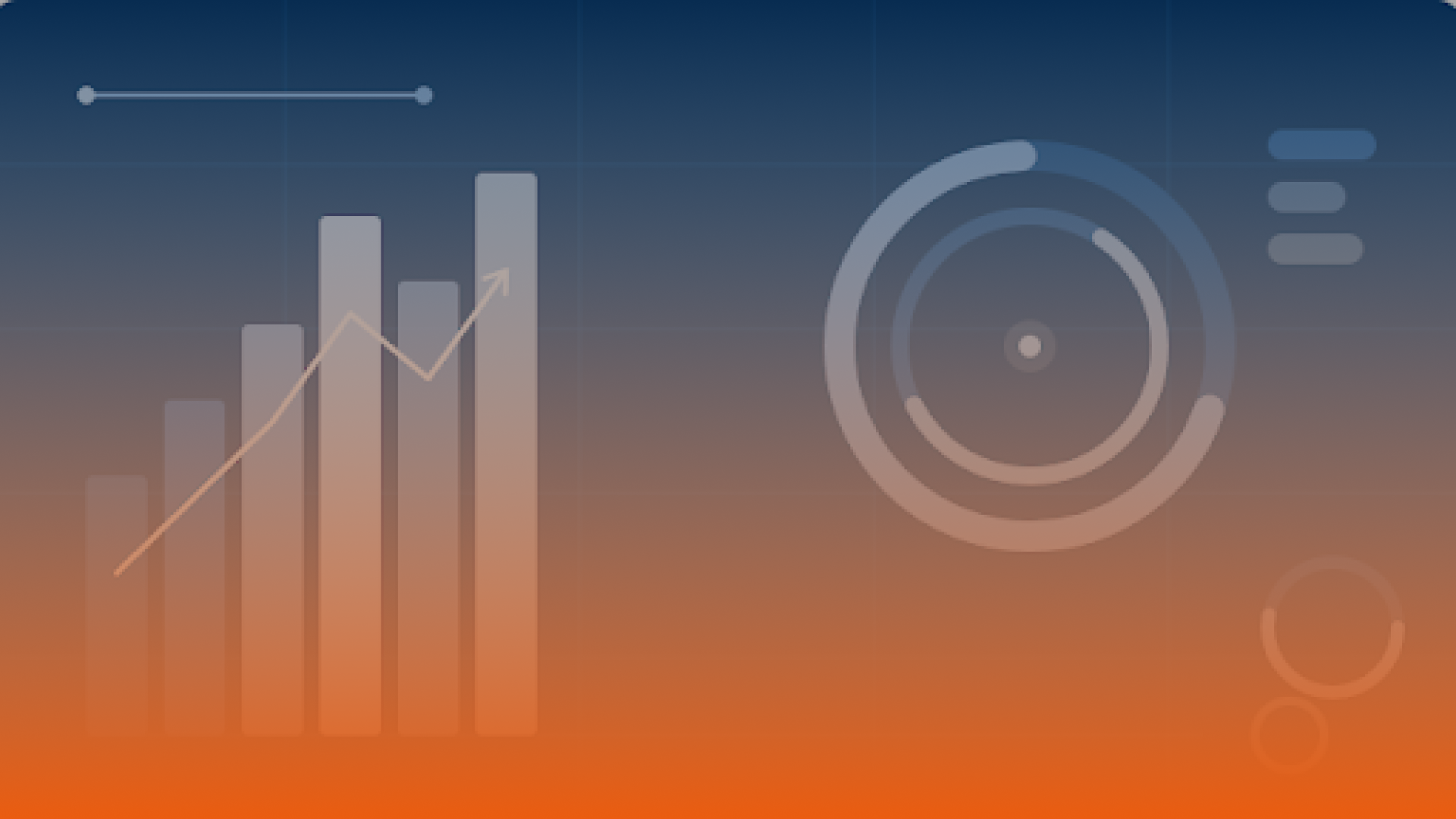 Whissel Strategies A digital dashboard graphic showing a bar chart with an upward trend line, a circular progress chart, and various abstract interface elements on a blue-to-orange gradient background—perfect for tracking social media metrics. Toronto Digital Marketing Agency
